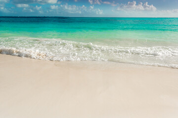 Sea shore on the Caribbean beach in the Area Hoteleria in Cancun.