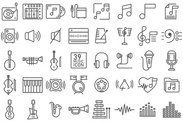 Set of music thin line icon