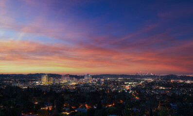 Fototapeta na wymiar Glendale and La downtown morning sun rise Aieral view