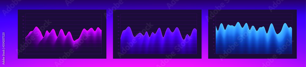 Poster Set of graph chart for UI and UX design. Statistical Curve fitting plot in neon bright vibrant colors.