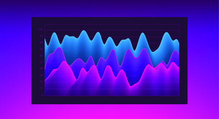 Set of graph chart for UI and UX design. Statistical Curve fitting plot in neon bright vibrant colors.