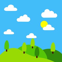 green hills, cartoon hills with tree , beautiful hills vector illustration