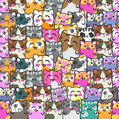 Cute Cartoon Cat seamless pattern doodle and flat design. - 354209917