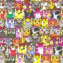 Cute Cartoon Cat seamless pattern doodle and flat design. - 354209982