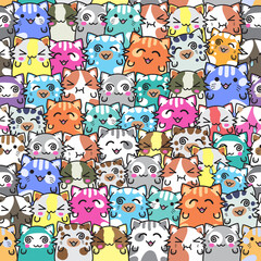 Cute Cartoon Cat seamless pattern doodle and flat design. - 354211513