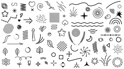Set Collection Black Line Doodle Abstract Elements Vector