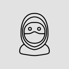 Vector Illustration of A Muslim Woman Icon | Vector Line Icon | Covid Avatars Vector Icon | Single Vector Icon