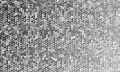 Mirror silver honeycomb tiles. Abstract mosaic geometry pattern. Hexagon minimal mirror background of honeycomb for modern cover, ad baner, web. Vector silver mosaic background.