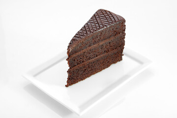 hocolate cake slice isolated on white background