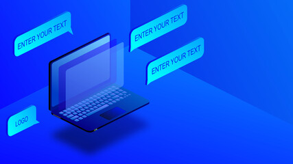 Computers concept with text labels Isolated on a blue background