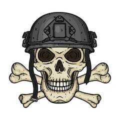 Skull in the helmet. Dead soldier.