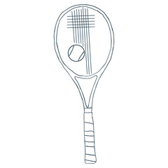 a tennis racket and a ball outline sport vector illustration