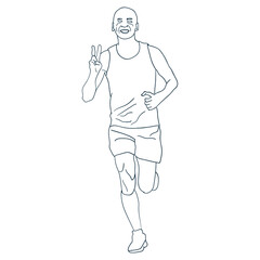 a bald man do running outline sport vector illustration