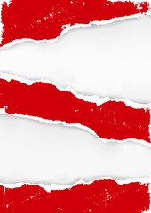 

Red ripped paper. 
Illustration of red torn paper with two places for your image or text. Vector available.