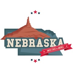 Nebraska map with chimney rock