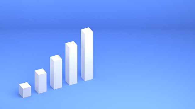 business growup chart bar concept. Finance growth vision stretching rising up. Return on investment ROI. increase profit margin revenue concept to success with 3D rendered style illustration