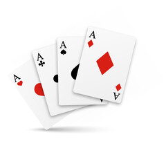 Set of four of a kind aces playing cards. Realistic vector