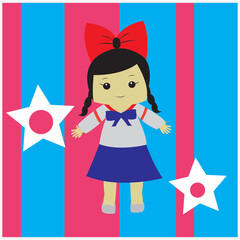 Unique cute doll colorful vector design icon