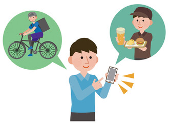 ギグワーク　アプリを使い隙間時間で働く男性　イラスト