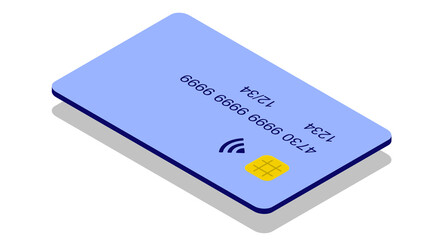 Blue credit card with a contactless icon and master card. isolate on a white background.
