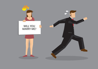 Man Runs Away from Marriage Cartoon Vector Illustration