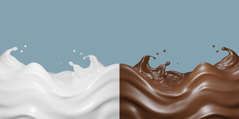 Set of Milk and chocolate splash smooth abstract shapes with clipping path , 3d illustration 3D Rendering