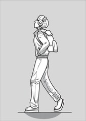 Boy walking and listening to music