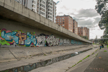 Graffiti Cityscape of a River in Bogota Graffiti cityscape of a River in Bogota