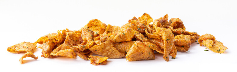 Crispy fried chicken skins.