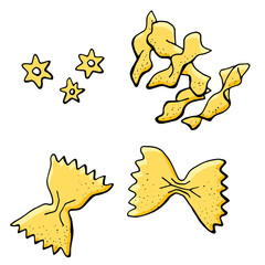 Homemade Italian Pasta on a white isolated background. Stock illustration.