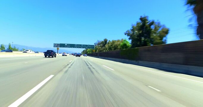 Driving on 405 Freeway, the busiest freeway in the world during rush hour traffic in Los Angeles, California, 4K