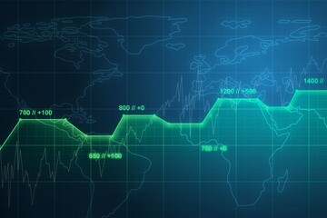 Abstract creative stats chart with world map. 3D Rendering
