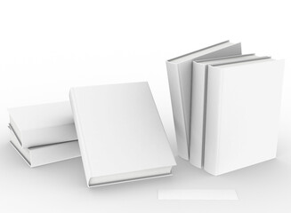 template empty book mockup set white background , 3d rendering