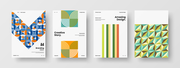 Company identity brochure template collection. Business presentation vector A4 vertical orientation front page mock up set. Corporate report cover abstract geometric illustration design layout bundle.