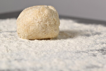 Fototapeta na wymiar Dough ball on floured surface. Making Shoofly Tart Series.