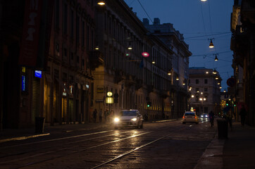 Fototapeta na wymiar Street landscape of a summer night in Milan