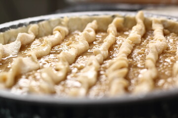Twist strips into spirals and arrange on top of filling. Making Shoofly Tart Series.