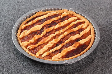 Freshly baked pie. Making Shoofly Tart Series.