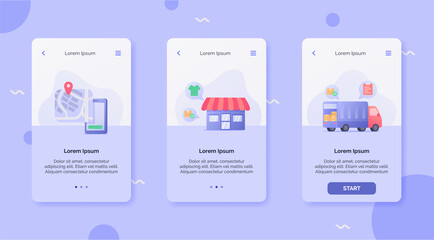 Delivery Service with tracking location store shipping truck campaign concept for mobile apps design landing template modern flat cartoon style.