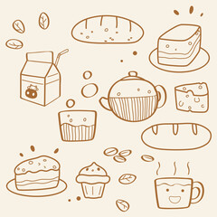 tea and Bakery hand drawn vintage sketch
