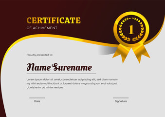 creative elegant A4 certificate of achievement template with gold badge