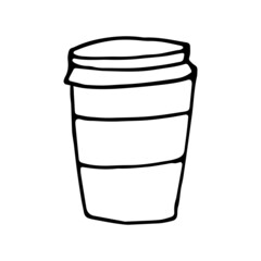 Hand drawn vector cute coffee mug. Doodle style. Black outline isolated on white. Design for greeting cards, scrapbooking, textile, wrapping paper, cafe or restaurant menu, food infographic.