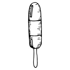 Hand drawn vector cute ice cream. Doodle style. Black outline isolated on white. Design for greeting cards, scrapbooking, textile, wrapping paper, cafe or restaurant menu, food infographic.