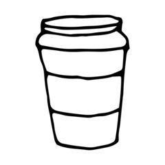 Hand drawn vector cute coffee mug. Doodle style. Black outline isolated on white. Design for greeting cards, scrapbooking, textile, wrapping paper, cafe or restaurant menu, food infographic.