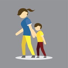 Woman walking with her son