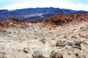 Mount Teide volcanic crater and mountain panorama on Canary Island Tenerife, Spain