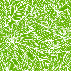 Seamless pattern tropical leaf background. Hand drawn vector illustration.  Perfect for greetings, invitations, manufacture wrapping paper, textile, web design.