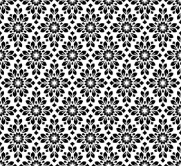 Flower geometric pattern. Seamless vector background. White and black ornament. Ornament for fabric, wallpaper, packaging. Decorative print