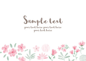 ピンクの花_フレーム_水彩01