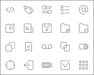 Set of user interface icons line style. It contains such Icons as file, basic, ui, essential, ux, application, interface other elements.